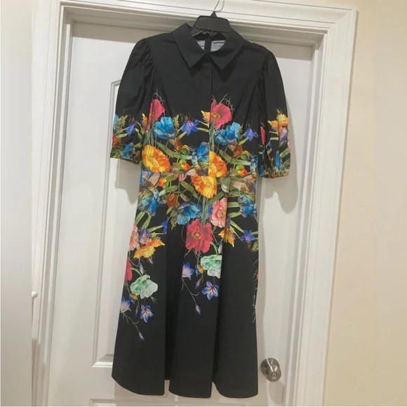 Rickie Freeman for Teri Jon Black Floral Midi Dress Size 12 - Picture 8 of 12